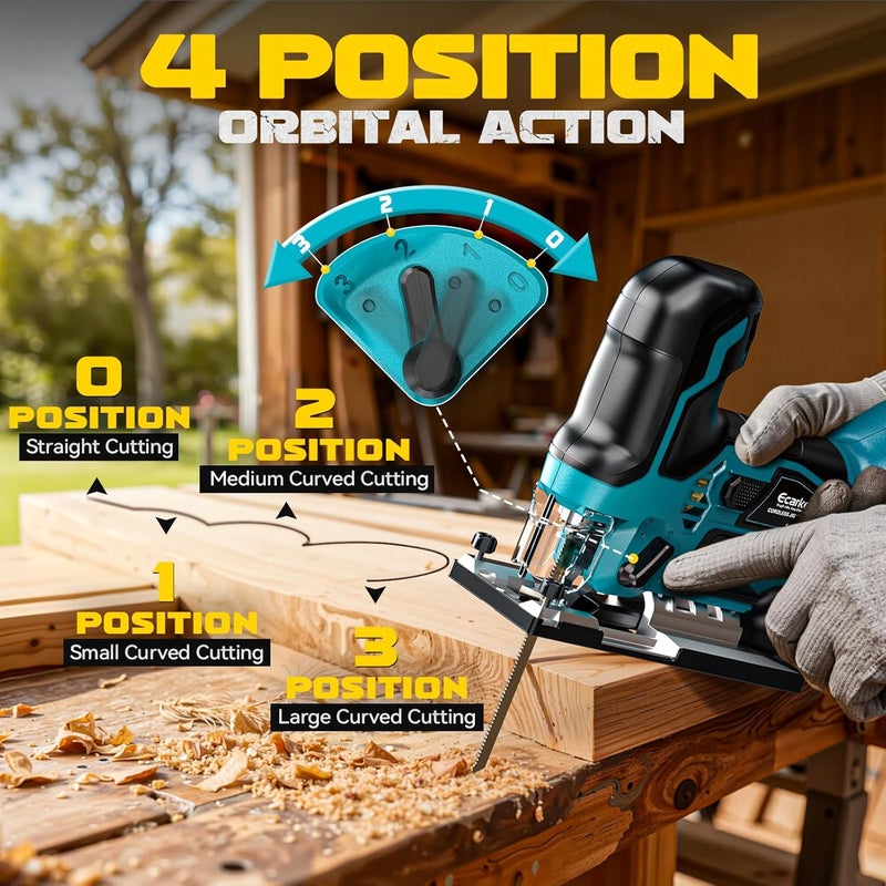 Ecarke Cordless&Brushless Jig Saw Compatible With Makita 18V Battery(Only Tool), 3800RPM, 7 Speeds Dial Control, Free-Tool ±45° Bevel Cuts, 4 Orbital Action, Dust Blows and 6 Blades For Cutting - Image 4